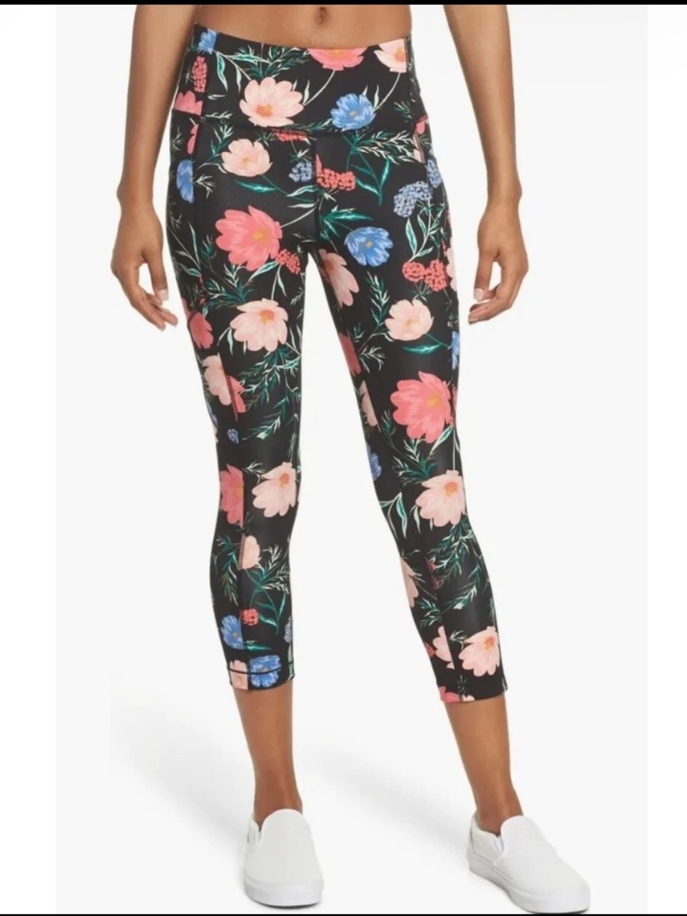 Kate Spade New York Black Pink Blue Blossom Studio Floral Cropped Leggings Sz S